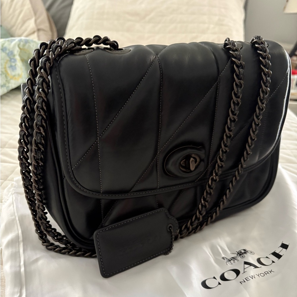 Coach Black Quilted Leather Shoulder Bag with Chain Strap